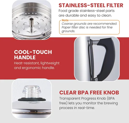 Vista 3 de Elite Gourmet EC924 - Percoladora eléctrica de café sin BPA, mantiene el calor, perilla de progreso de preparación transparente, mango de tacto