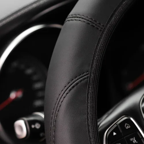 Vista 2 de Zpana Funda para volante de automóvil, de cuero elástico sin anillo interior, protector para volante de vehículo de 14.5 a 15 pulgadas, accesorios