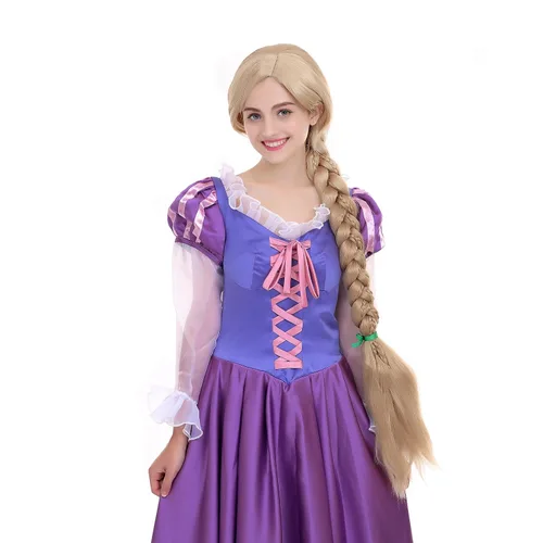 Vista 5 de Angelaicos Peluca de rapunzel para mujer con trenzas largas de 47 pulgadas de largo, con 10 flores