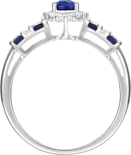 Vista 2 de Anillo de diamante de piedra preciosa auténtica, diseño alternativo de gemas y diamantes auténticos, piedra central rodeada de halo de diamantes
