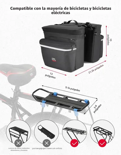 Vista 5 de KEMIMOTO - Bolsa para bicicleta alforja con cubierta anti-lluvia, bolsa de sillín de bicicleta impermeable de 34L para almacenamiento de bolsas