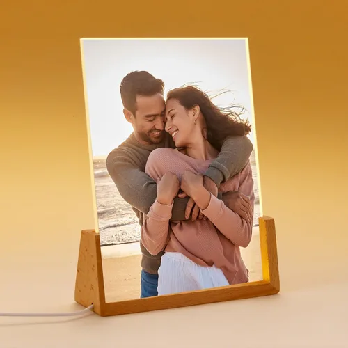 Vista 16 de Marco de fotos personalizado con foto, placa acrílica personalizada con base de luz nocturna LED, regalos de cumpleaños de aniversario para familia