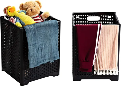 Vista 6 de Eslite Cestas de plástico plegables para la ropa sucia de 42 litros, cesta plegable para la ropa, paquete de 2 unidades (negro)