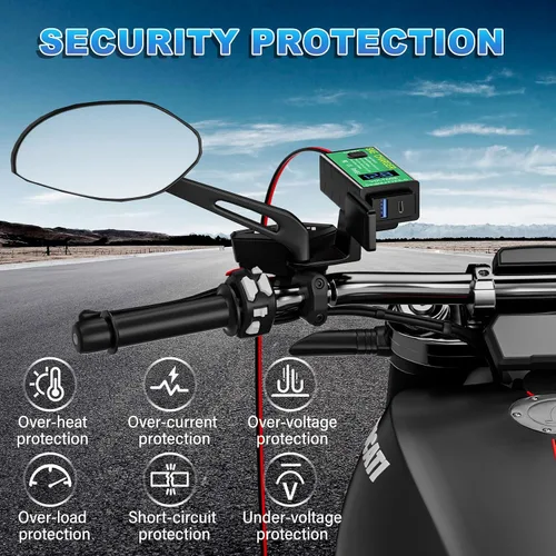 Vista 8 de YONHAN Cargador de teléfono USB para motocicleta de 4.8 A, adaptador SAE a USB con voltímetro e interruptor de encendido/apagado, carga rápida