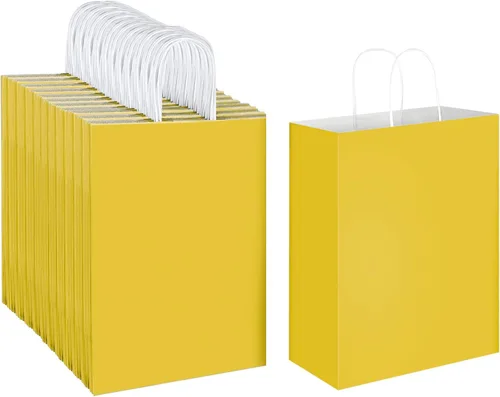Vista 9 de Oikss Paquete de 100 Bolsas de Papel Kraft Marrón Natural Liso de 10x5x13 con Asas al Por Mayor para Favores de Fiestas de Cumpleaños Comestibles