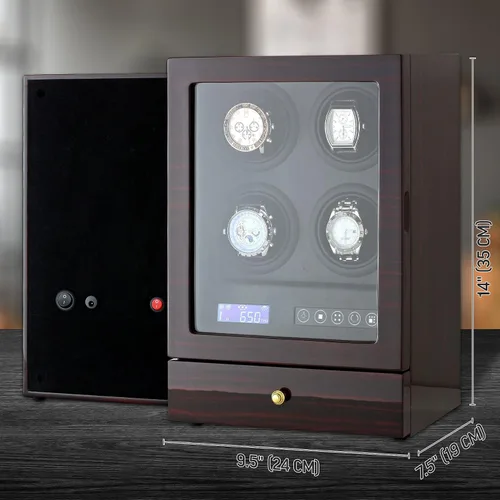 Vista 7 de Enrollador de 4 relojes con retroiluminación LED, 2 relojes y cajón de almacenamiento de joyas, pantalla LCD y control remoto
