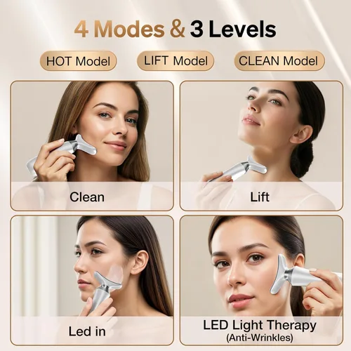Vista 5 de Herramienta de masajeador facial para cara y cuello, herramienta de masajeador facial 7 en 1 con 4 modos, dispositivo de belleza masaje facial