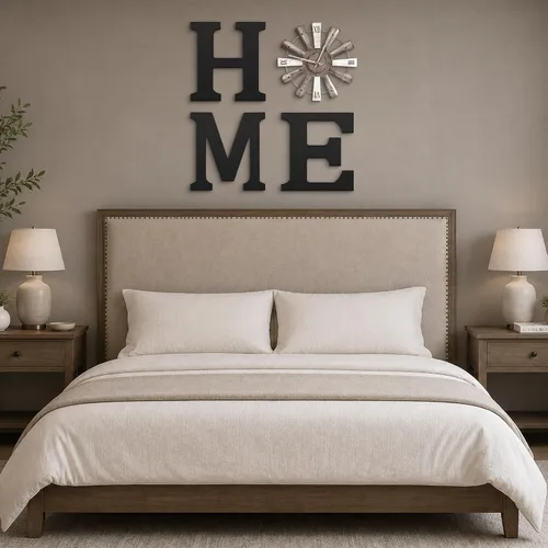 Vista 5 de Letreros de casa de campo con reloj de molino de viento, decoración de pared, letras rústicas para el hogar, arte de pared para sala de estar, Negro