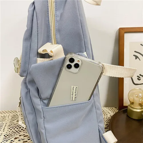 Vista 6 de HUAFOOK Mochila Kawaii con Pin Kawaii Lindos Accesorios, Mochila Kawaii Niña Bonita Mochila Estética, Beige, Mochilas Daypack
