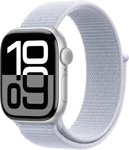 Vista 13 de Apple Watch Series 10 [GPS 42 mm] Smartwatch con caja de aluminio negro brillante y correa deportiva negra - M/L. Rastreador de fitness, aplicación