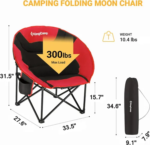 Vista 2 de KingCamp Paquete de 2 sillas de campamento acolchadas de gran tamaño con forma de luna, sillas plegables con soporte para tazas, bolsa