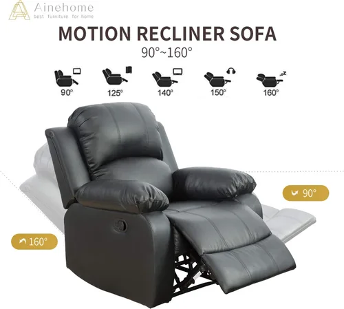 Vista 4 de Ainehome - Juego de 3 sofás reclinables de cuero regenerado, sofá biplaza reclinable, silla reclinable manual con mesa desplegable para sala
