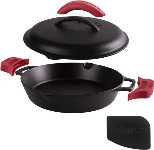 Vista 16 de Sartén de hierro fundido de Cuisinel con tapa - Sartén para freír pre-sazonada de 10" pulgadas + cubierta de vidrio + soporte para mango resistente