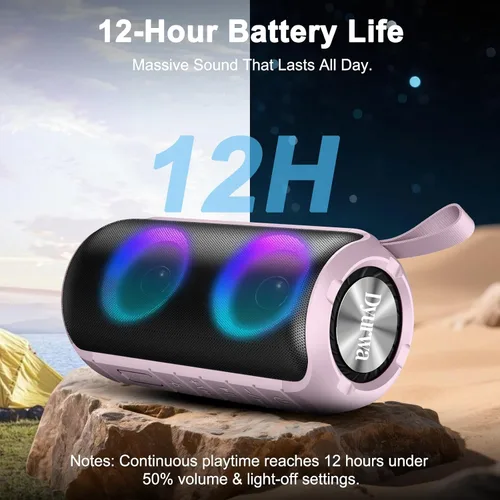 Vista 7 de Altavoz Bluetooth, altavoz inalámbrico portátil 2026, 24 W súper fuerte, emparejamiento TWS, luces RGB coloridas, IPX7 impermeable, tiempo de Rosa