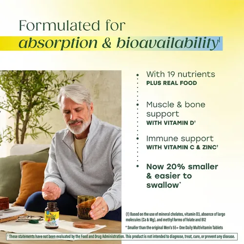 Vista 5 de MegaFood Multivitamínico para hombres 55+ One Daily Multivitaminas para hombre, B12 metilado, vitamina D3, C y zinc, envejecimiento saludable, salud