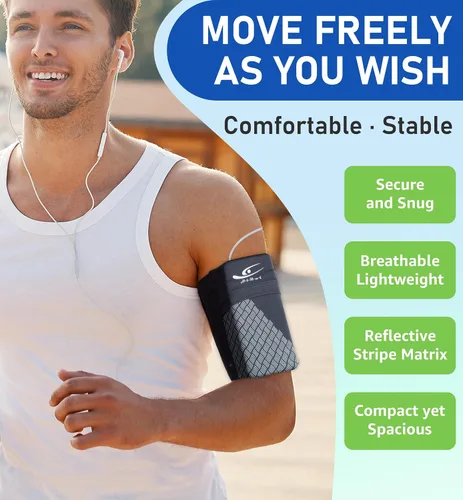Vista 2 de HiRui Brazalete deportivo universal para teléfono celular, brazalete para correr para entrenamiento de ejercicio, compatible con iPhone Negro