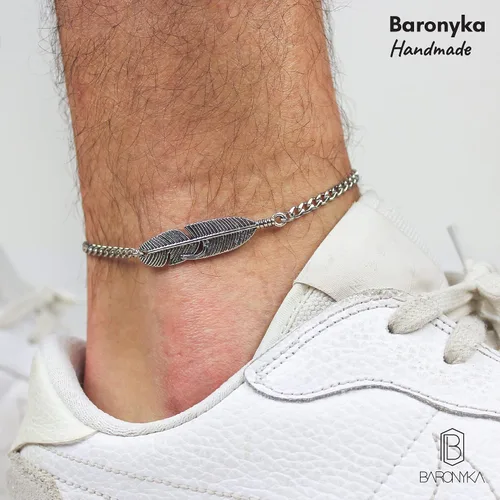Vista 2 de Baronyka Men's Handcrafted Anklet, Wax Cord, Stainless Steel, Adjustable Length, Durable for Everyday Wear and Modern Look