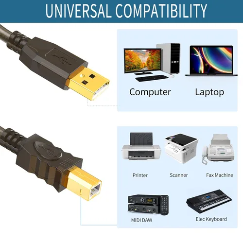 Vista 3 de Cable de impresora USB activo de 30 pies, USB 2.0 USB A a B, cable de escáner, cable de impresora USB activo de alta velocidad, cable USB