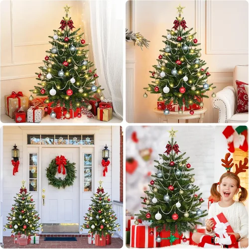 Vista 6 de Uspring Árbol de Navidad pequeño de 3 pies con luces, árbol de Navidad artificial de mesa con 50 luces LED y adornos colgantes de bricolaje, mini