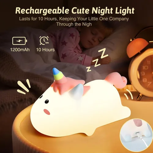 Vista 7 de Dealswin Regalos de Navidad para niñas, bonita luz nocturna LED de silicona de animales para niños, lámpara táctil que cambia de color, lámpara
