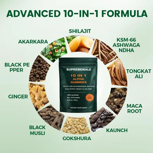 Vista 2 de SupremeMale - Gomitas alfa 10 en 1 para hombres, gomitas Alpha Shilajit con Ashwagandha, Tongkat Ali y Black Musli, soporta energía diaria, 60