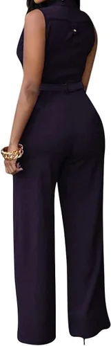 Vista 2 de Enterizo sexy para mujer, estampado floral, cuello en V, sin mangas, pierna ancha, pantalones largos