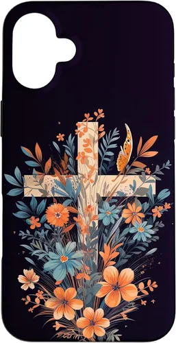 Vista 23 de Boho Floral Christian Cross Jesus God Wild Flower Women Case for iPhone 16