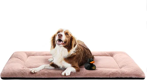 Vista 17 de Alfombrilla de cama para jaula de perro para perros extra pequeños. Cama de jaula de perro ultra suave. Alfombrilla de perrera lavable y Rosa