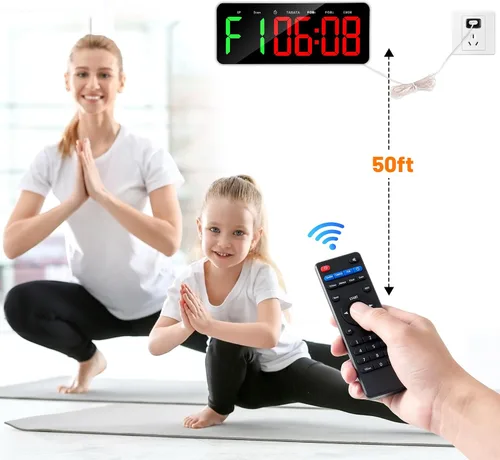 Vista 5 de Reloj temporizador de gimnasio mejorado para Tabata/FBG/EMOM - Reloj de entrenamiento grande para gimnasio en casa con control remoto, cuenta