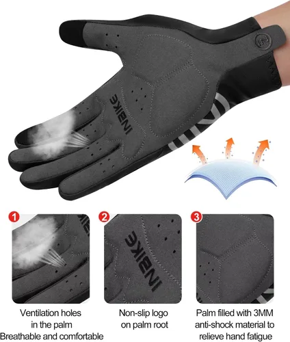 Vista 4 de INBIKE Guantes de bicicleta transpirables para hombres y mujeres, guantes de ciclismo con almohadilla de dedo completo, pantalla táctil, bicicleta