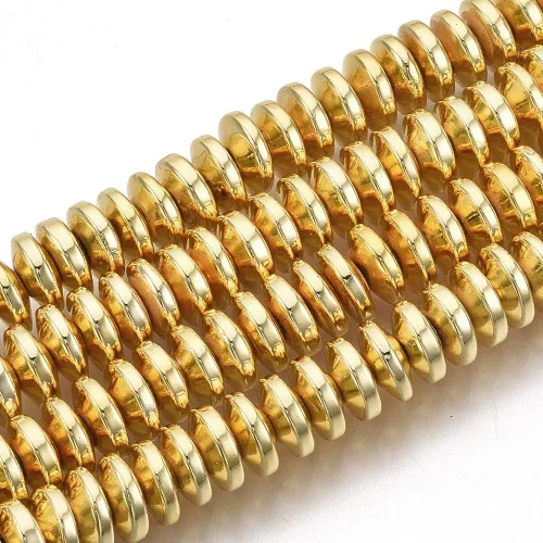 Vista 10 de Cheris - 180 cuentas de metal Heishi de 0.16 x 0.079 pulgadas (0.157 x 0.079 in) chapadas en oro, no magnéticas, cuentas sueltas de hematita