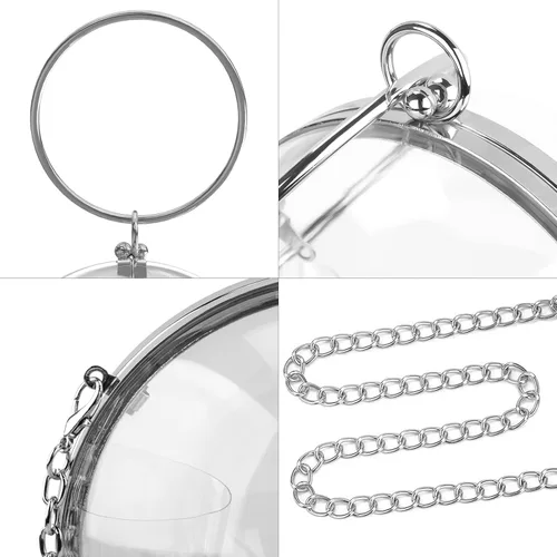 Vista 4 de Round Ball Clear Purse, Small Acrylic Box Evening Clutch Bag, Not Compatible with Phone