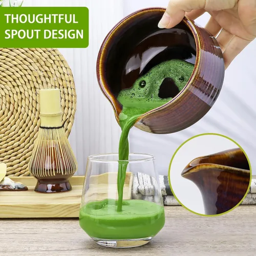 Vista 7 de Juego de batidor de matcha, juego de 7 piezas incluye cuenco de matcha (19 onzas), batidor de matcha de bambú y cuchara de matcha, soporte