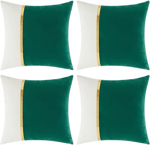 Vista 13 de Fancy Homi Paquete de 4 fundas de almohada decorativas para sala de estar, sofá cama, retazos de terciopelo con cuero dorado, decoración moderna