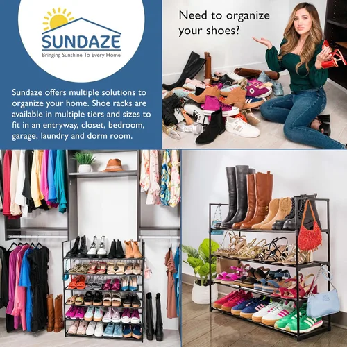 Vista 5 de Sundaze Zapatero de metal de 4 niveles para entrada de puerta delantera, organizador de zapatos largo resistente para armario, dormitorio, entrada