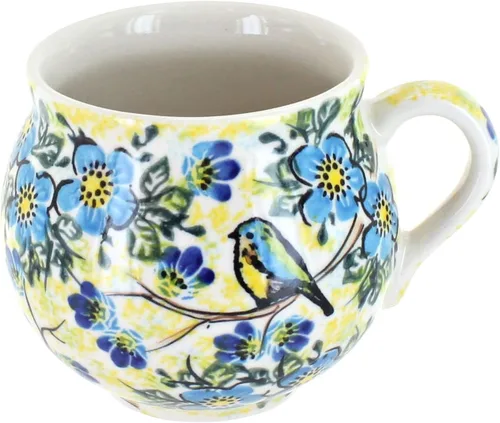 Vista 4 de Blue Rose Polish Pottery - Yellow Alyssa Bubble Mug - 14 oz - Unique Shape Mug for Coffee & Tea