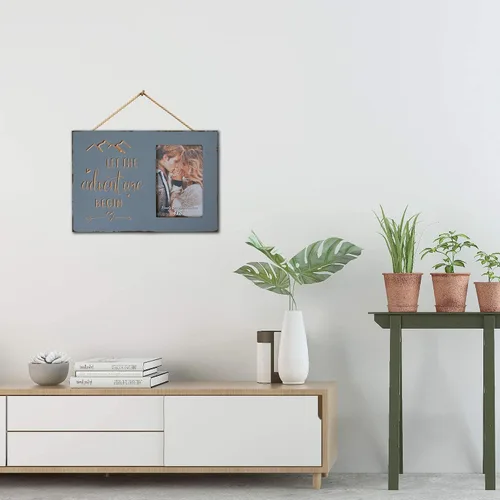 Vista 5 de Buecasa Regalos de compromiso de boda para parejas, mujeres, novias, novias, novios, marco de fotos grabado de 4 x 6 pulgadas, deja que la aventura