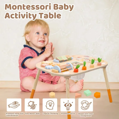 Vista 6 de Mesa de actividades de madera Centro de actividades para bebés Montessori