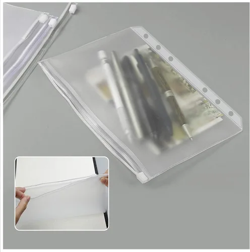 Vista 4 de 32 bolsillos para carpeta, tamaño A6, 6 agujeros, con cremallera, para carpetas de 6 anillas, bolsas de hojas sueltas, bolsa de PVC impermeable