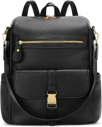 Vista 8 de KKXIU Mochila para mujer – Mochila de cuero con múltiples bolsillos para viajes, trabajo y escuela con bolsillo de bloqueo antirrobo, correa