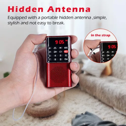 Vista 8 de PRUNUS J-985 Mini radio estéreo AM/FM, portátil, funciona con pilas con auriculares, clip y llave de bloqueo; J-328 Mini radio portátil FM Walkman