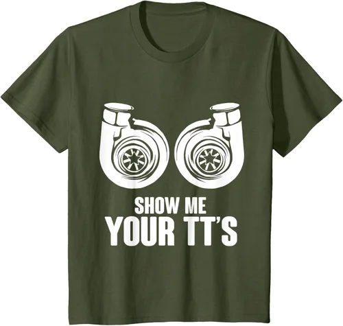 Vista 10 de Funny Show Me Your TT's Twin Turbo Car Racing Camiseta, Negro, S