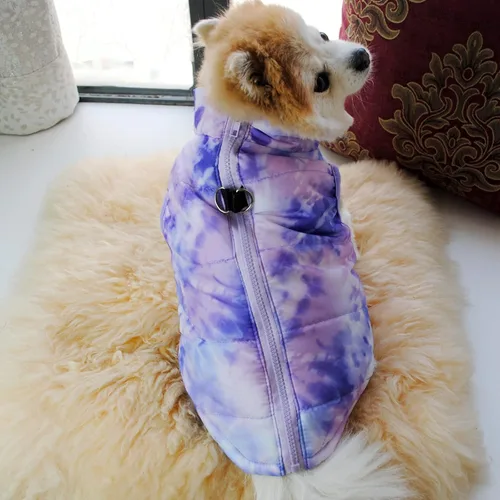 Vista 5 de Ropa para mascotas, abrigo de invierno para perro con cierre de cremallera y gancho para la correa, chaleco para cachorro, chaqueta disfraz cálido