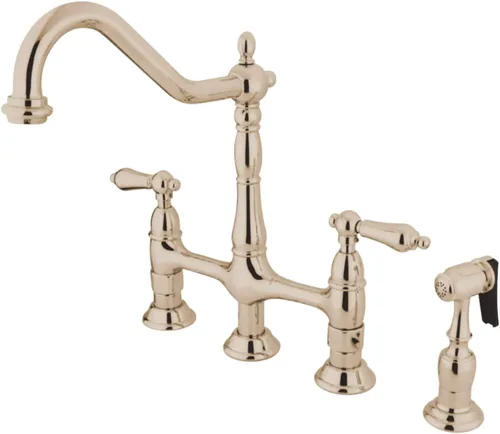 Vista 17 de Kingston Brass KS1273ALBS Heritage - Grifo de puente de cocina de 8 pulgadas con rociador de latón, latón antiguo