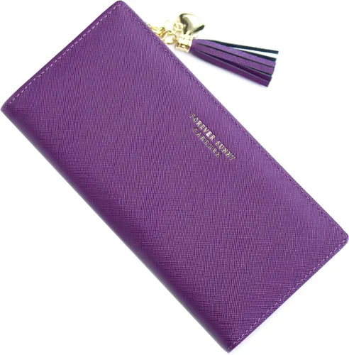 Vista 10 de Sumgogo - Cartera delgada para mujer, cartera larga con borlas, cierre zipper, monedero, bolso de mano, estuche para tarjetas, Rosa, Minimalista