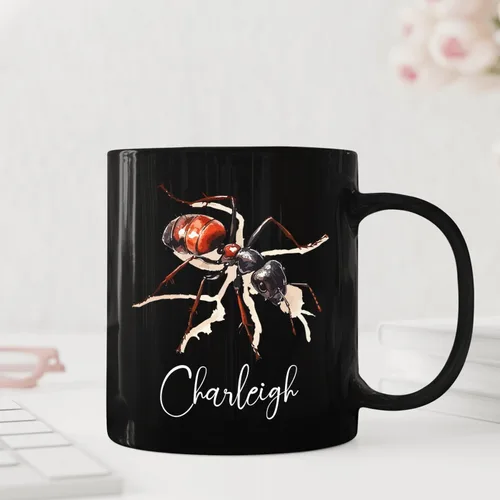Vista 3 de Taza de café con nombre personalizado, regalo para amigo, compañero de trabajo, cumpleaños, taza de cerámica negra personalizada para amantes
