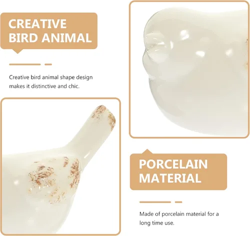 Vista 4 de Veemoon Decoración de pájaros de cerámica blanca, 2 piezas, figuras de pájaros de escritorio, adorno de porcelana, pequeño gorrión, estuado
