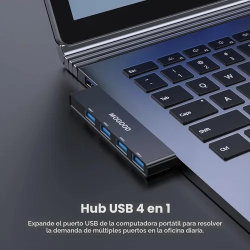 Vista 2 de MOGOOD USB Hub 3.0 Splitter for Laptop, 4 in 1 Multiport Adapter Left Side Negro-izquierda