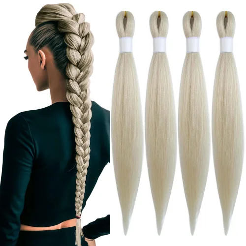 Vista 45 de Cabello trenzado burdeos, 10 pulgadas, 4 paquetes Cabello preestirado, trenzas de ganchillo cortas y rectas, textura Yaki, fibra sintética