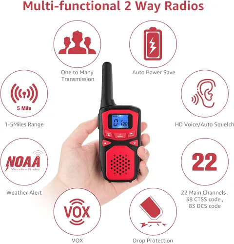 Vista 3 de WokTok Walkie Talkies para Adultos de Largo Alcance Recargables Portátiles de Dos Vías, Equipo de Camping, Sirenas SOS, Alarmas Meteorológicas NOAA
